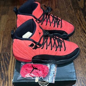 Jordan 12s Red and Black Sneakers